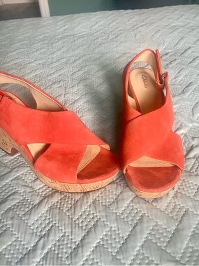 Clarks Coral Suede Cork Wedge Sandals